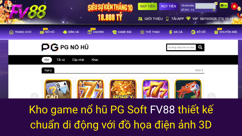 Kho game nổ hũ PG Soft FV88 thiết kế chuẩn di động với đồ họa điện ảnh 3D
