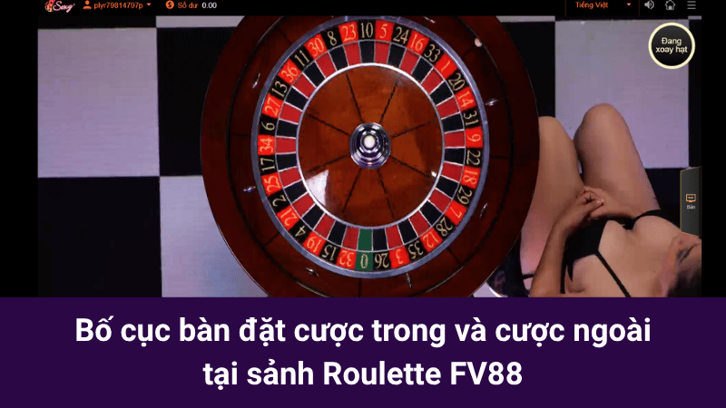 Bố cục bàn đặt cược trong và cược ngoài tại sảnh Roulette FV88